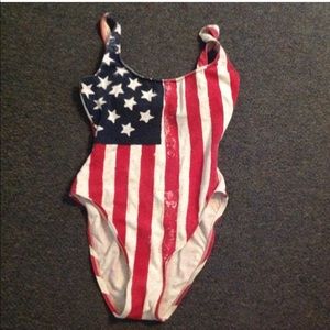 Vintage American flag sunset beach swimsuit SM